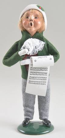 Victorian Assorted Carolers Boy With Music-Green Coat Lace - No Box