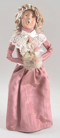 Victorian Assorted Carolers Woman With Muff And Candle-Pink Dress - No Box