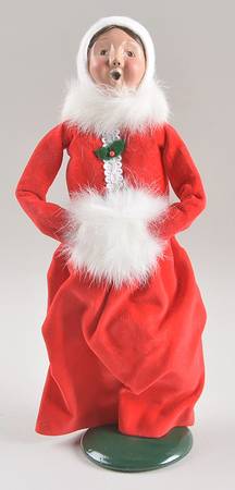 Victorian Assorted Carolers Woman With Muff-Red Dress Fur Collar - No Box