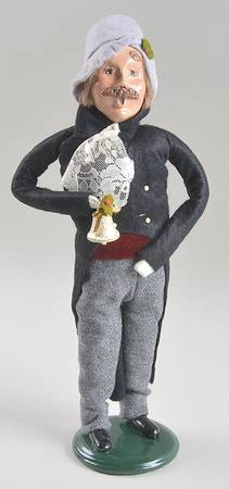 Victorian Assorted Carolers Mustache Man With Bell-Black Burgundy - No Box