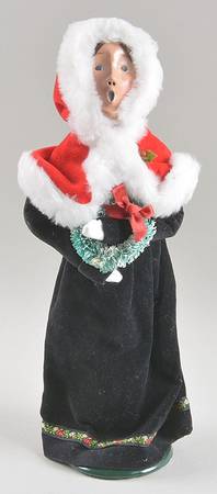 Victorian Assorted Carolers Woman With Wreath-Red Cape Fur Trim - No Box