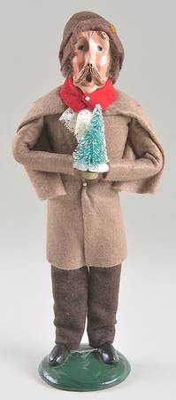 Victorian Assorted Carolers Mustache Man With Tree-Tan Burgundy - No Box