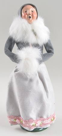 Victorian Assorted Carolers Woman With Muff-Grey & Pink - No Box