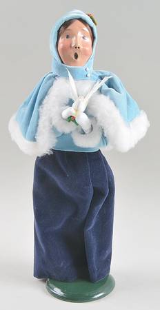 Victorian Assorted Carolers Woman With Dove-Blue Cape Fur Trim - No Box