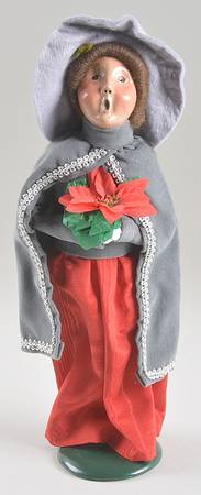 Victorian Assorted Carolers Woman With Poinssettia-Grey Cape-Big Hat - No Box