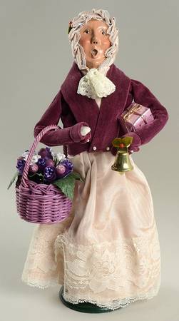 Victorian Assorted Carolers Grandmother With Flower Basket-Purple - No Box