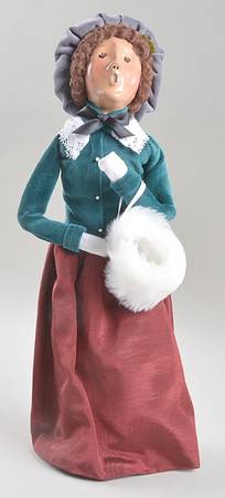 Victorian Assorted Carolers Woman With Muff-Green Velvet Coat - No Box