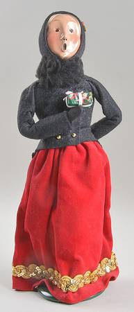 Victorian Assorted Carolers Woman With Gift-Red Velvet Skirt - No Box