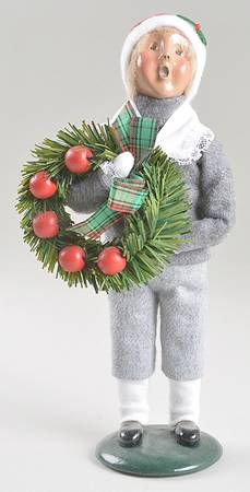 Victorian Assorted Carolers Boy With Apple Wreath-Grey Suit - No Box 258