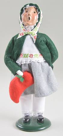 Victorian Assorted Carolers Girl With Red Stocking-Green Coat - No Box