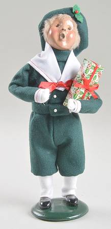 Victorian Assorted Carolers Boy With Gift-Green Suit - No Box