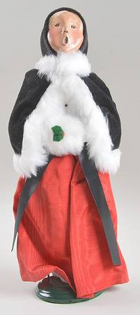Victorian Assorted Carolers Woman With Muff-Fur Lined Black Cape - No Box