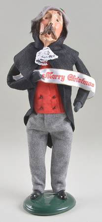 Victorian Assorted Carolers Mustache Man With Merry Christmas Sign - No Box