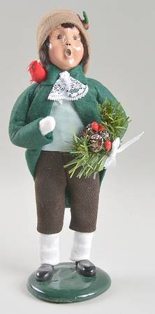 Victorian Assorted Carolers Boy With Pinecones And Bird On Shoulder - No Box