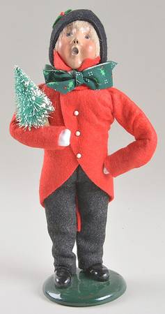 Victorian Assorted Carolers Boy With Tree-Red Coat - No Box