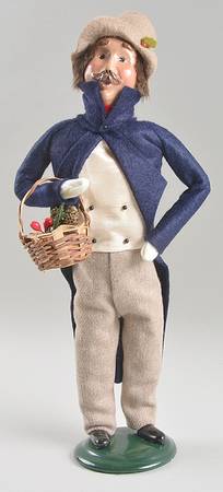 Victorian Assorted Carolers Mustache Man With Basket-Blue - No Box