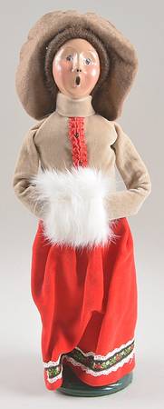Victorian Assorted Carolers Woman With Muff-Tan/Red Skirt-Big Hat - No Box