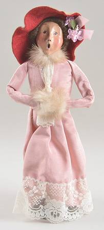 Victorian Assorted Carolers Woman With Muff-Pink Dress-Big Hat - No Box
