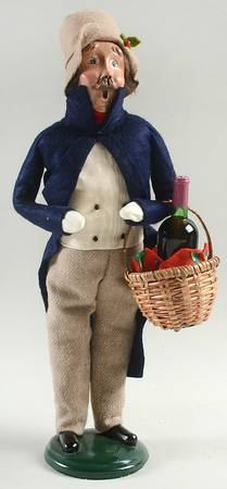 Victorian Assorted Carolers Mustache Man With Wine Bottle In Basket - No Box