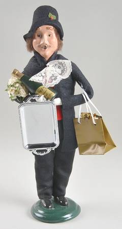 Victorian Assorted Carolers Shopper Man With Silver Tray-Flowers-Gif - No Box