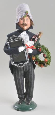 Victorian Assorted Carolers Shopper Man With Silver Tray-Wreath-Cand - No Box