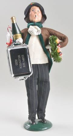Victorian Assorted Carolers Shopper Man With Silver Tray-Wreath-Cand - No Box