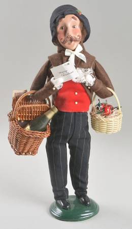 Victorian Assorted Carolers Shopper Man With Card-Wine In Basket - No Box