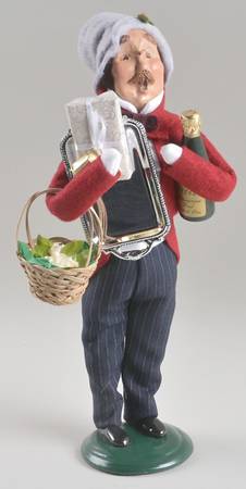 Victorian Assorted Carolers Man With Wine Bottle-Gift-Flower Basket - No Box