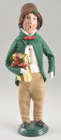 Victorian Assorted Carolers Man With Gift-Green Coat - No Box