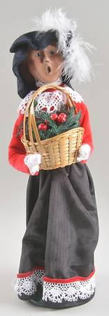 Victorian Assorted Carolers Woman With Greenery Basket-Big Hat - No Box