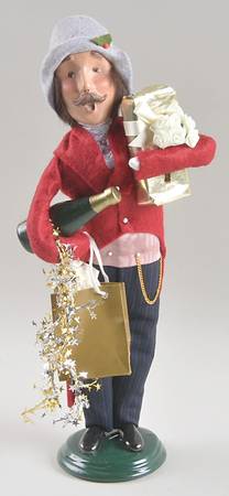 Victorian Assorted Carolers Shopper Man With Wine Bottle-Gift-Garlan - No Box