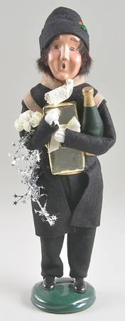 Victorian Assorted Carolers Shopper Man With Wine Bottle-Gift-Garlan - No Box