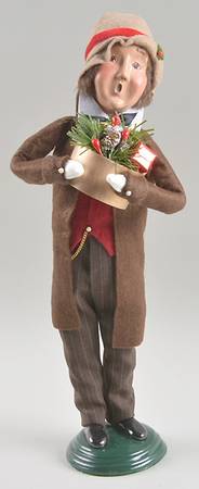 Victorian Assorted Carolers Man With Gift Of Pinecone-Brown Coat - No Box