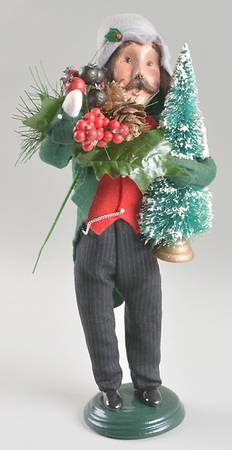 Victorian Assorted Carolers Shopper Man With Tree And Pinecone Cente - No Box