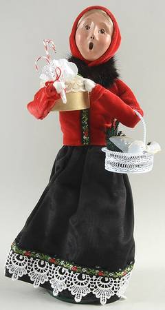 Victorian Assorted Carolers Shopper Woman With Candy Cane Gift Box - No Box