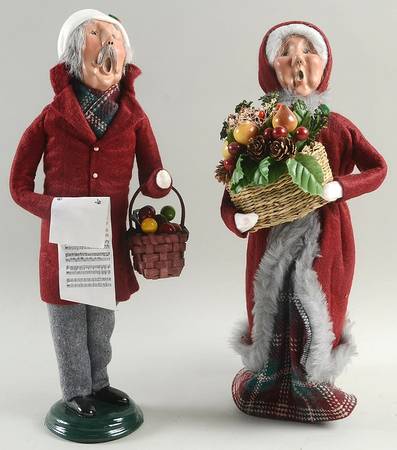 Victorian Assorted Carolers Grandparents With Fruit Baskets-Burgundy - No Box