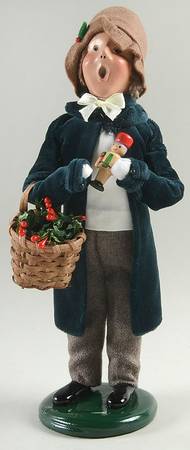 Victorian Assorted Carolers Teen With Holly Basket And Toy-Green Vel - No Box
