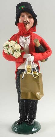 Victorian Assorted Carolers Shopper Man With Wine Bottle And Flowers - No Box