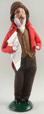 Victorian Assorted Carolers Man With Music-Pocket Chain-Red Coat - No Box