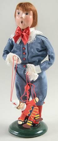 Victorian Assorted Carolers Boy With Puppet-Blue Satin Suit - No Box