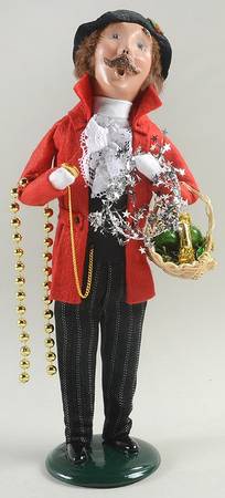 Victorian Assorted Carolers Mustache Man With Decorations-Red - No Box