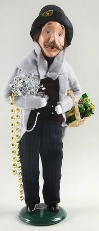 Victorian Assorted Carolers Mustache Man With Decorations-Grey - No Box