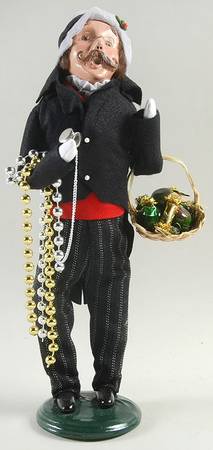 Victorian Assorted Carolers Mustache Man With Decorations-Black - No Box