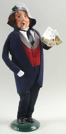 Victorian Assorted Carolers Man With Cards-Blue Coat - No Box