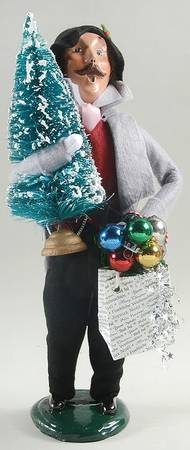 Victorian Assorted Carolers Mustache Shopper Man - Grey - No Box