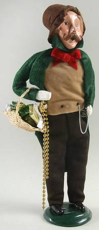 Victorian Assorted Carolers Mustache Man With Decorations- Green - No Box