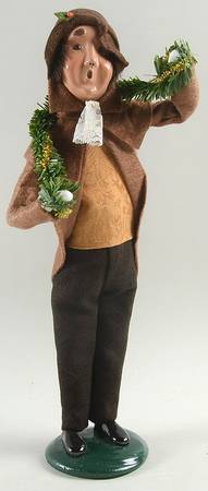 Victorian Assorted Carolers Man With Garland-Brown Coat  - No Box