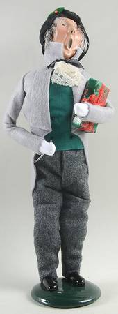 Victorian Assorted Carolers Grandfather With Gift-Grey Coat - No Box