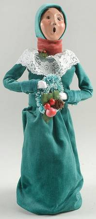 Victorian Assorted Carolers Woman With Wreath-Green Velvet Dress - No Box