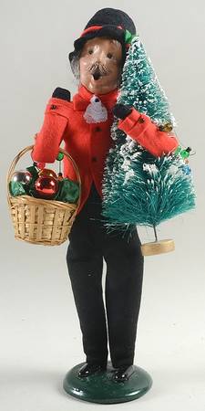 Victorian Assorted Carolers Man With Tree & Ornament Basket-Red - No Box